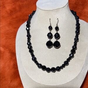 Elegant Black Beaded Necklace and Earring Set